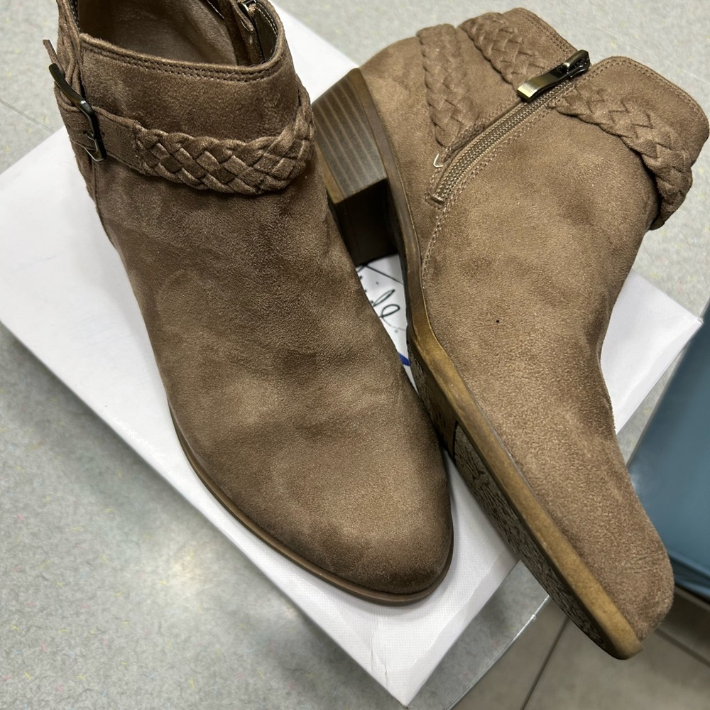 Life Stride Brown Ankle Boots with Braided Strap and Small Heel